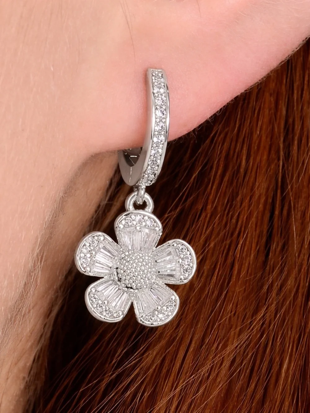 Kate Spade Crystal Rhinestone Fleurette Huggie Hoop Drop Earrings